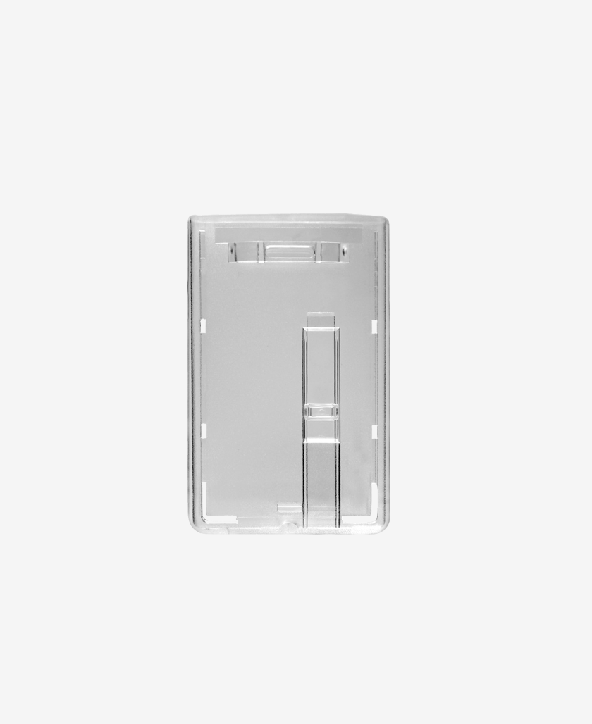 Polycarbonate badge holder Vertical with card extraction slider Polycarbonate badge holder Vertical with card extraction slider
